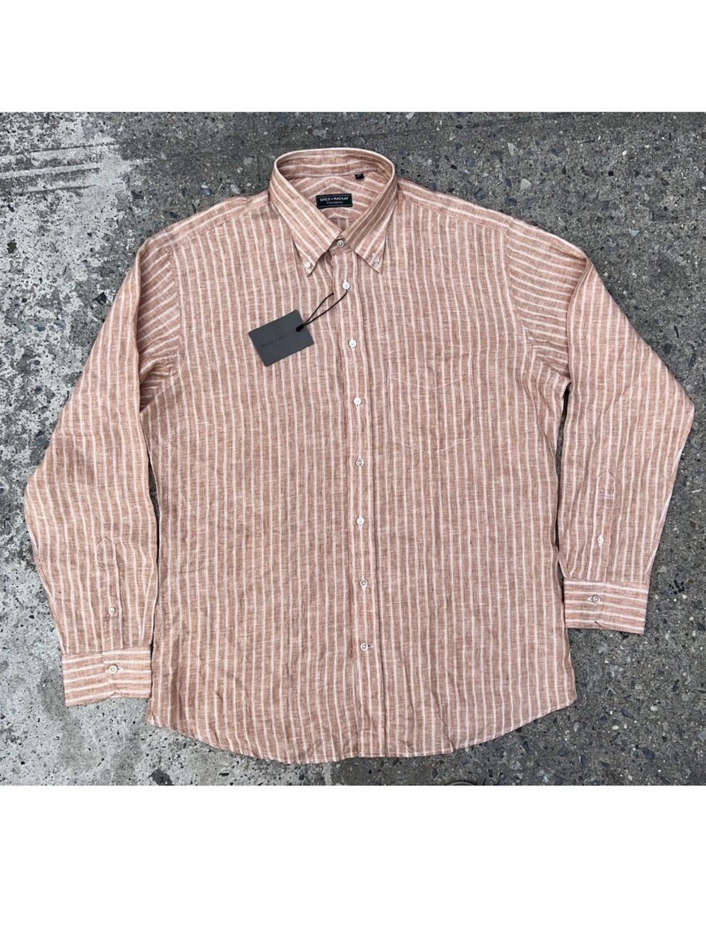 Spier & Mackay Red Stripe Linen Sportshirt Button Down Size 17.5 NWT 100% Linen